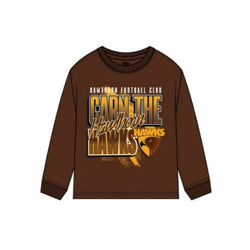AFL Kids Carn Graphic Supporter Long Sleeve Tee Hawthorn Hawks