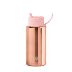 Frank Green 34oz/1L Stainless Steel Ceramic Reusable Bottle Rose Gold with Flip Straw Lid